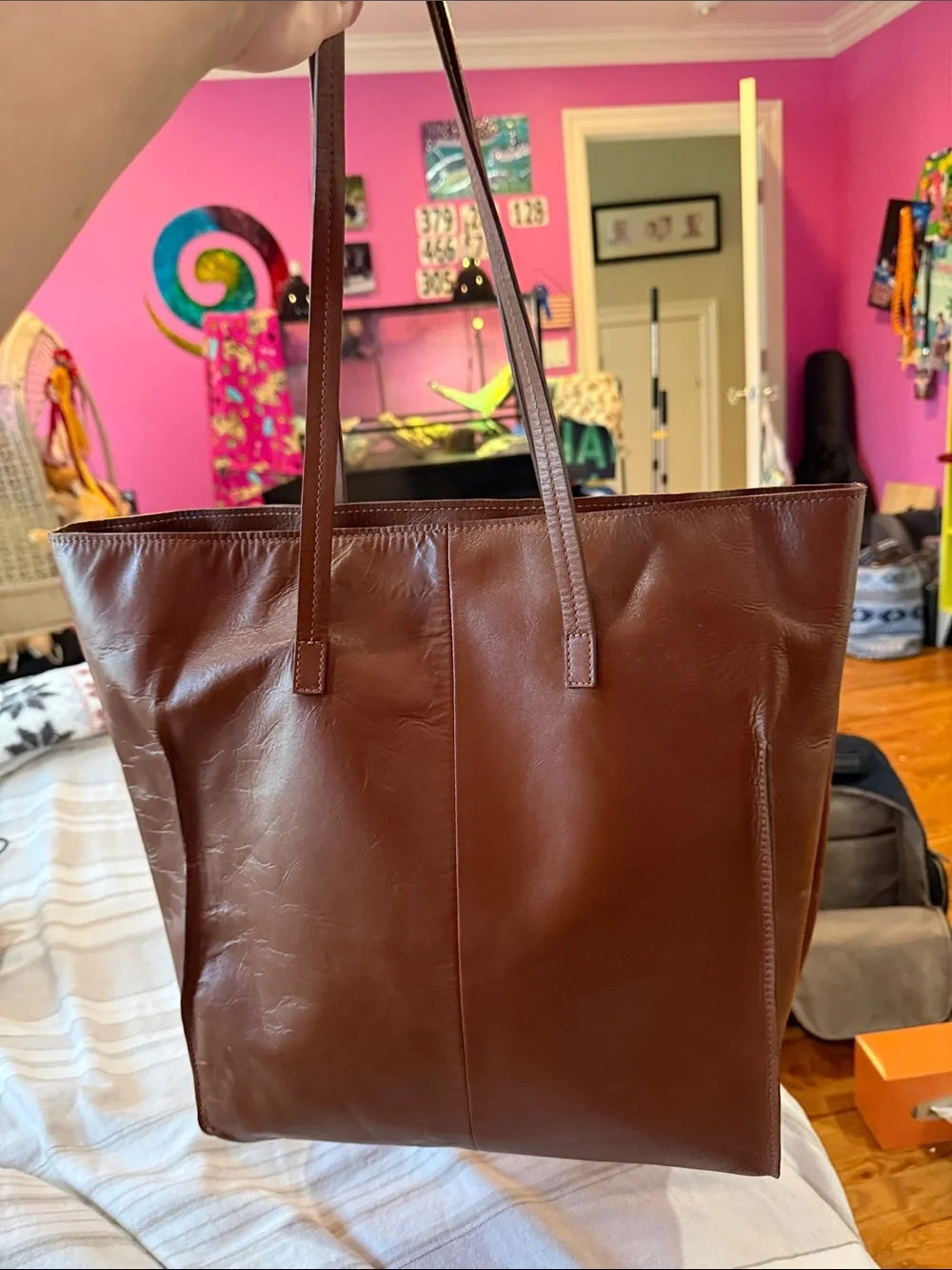 Scully Tan Leather Tote Bag with Front Pocket